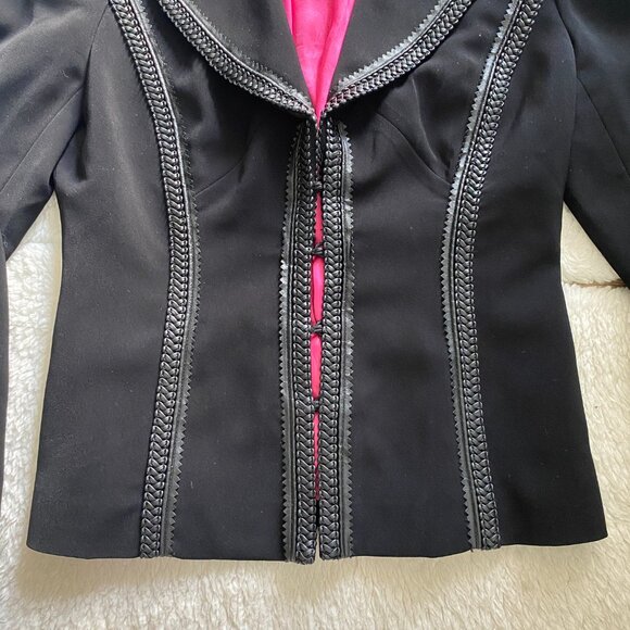 Vintage Cache Black Suit Jacket With Braided Faux Leather Piping – Size 0 - Picture 11 of 15